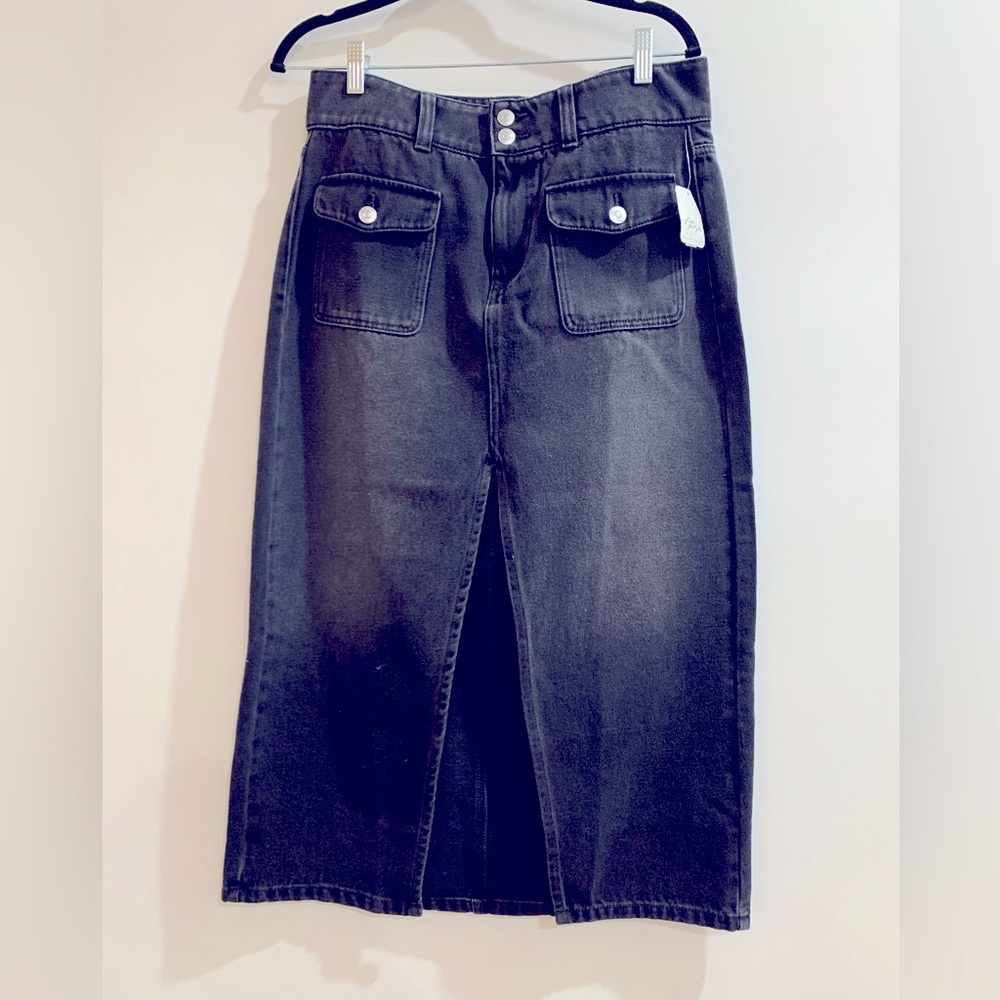Free People black denim maxi skirt